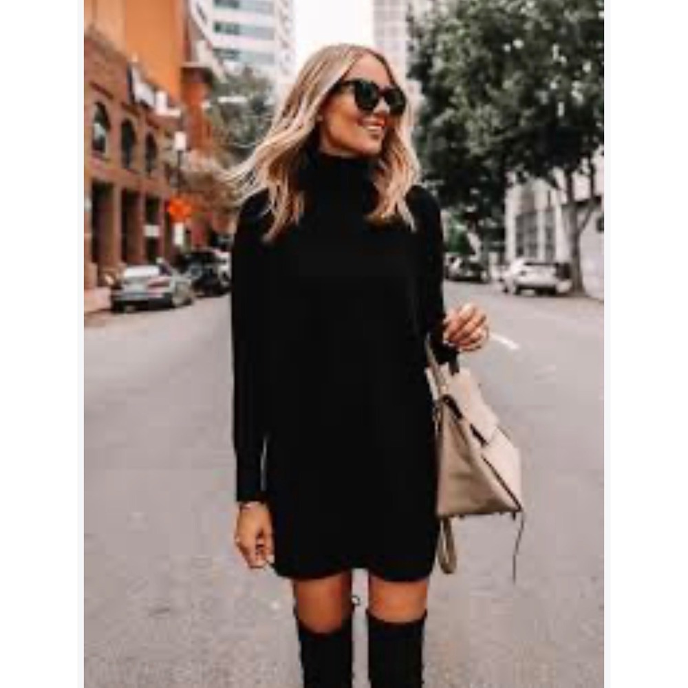 Everlane Black Cashmere Turtleneck Sweater Dress Size XL Long Sleeve Fall Winter